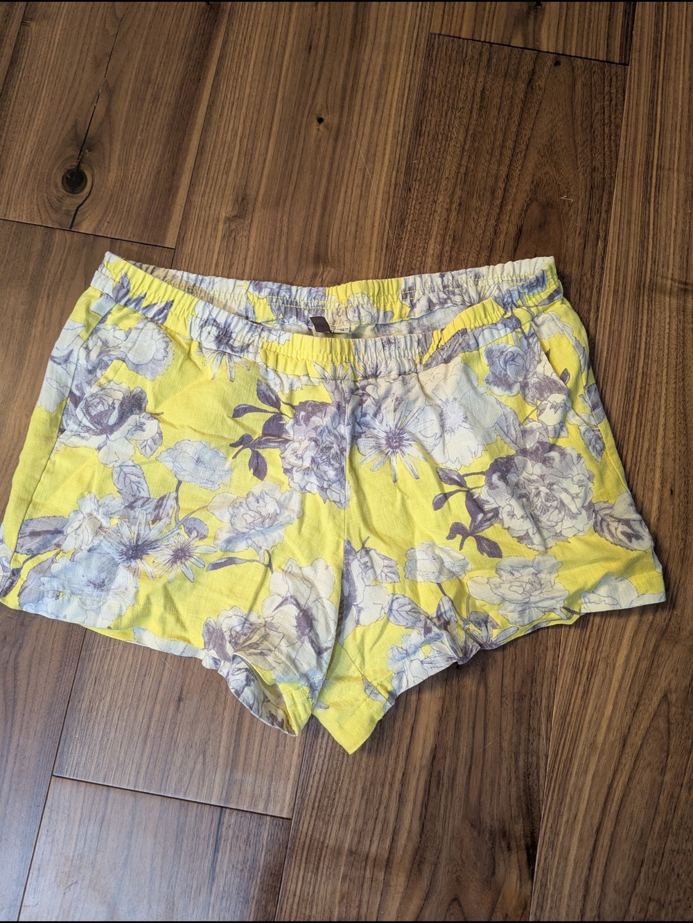 Kut Yellow Floral Linen Shorts Size US 10